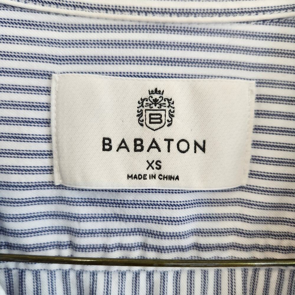 Aritzia Babaton XS Utility 100% Tencel Stripe Button Up Shirt Roll Tab Sleeves - Picture 3 of 9